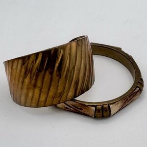 Vintage Brass Bracelet Set – Boho Style Statement Cuff and Bangle